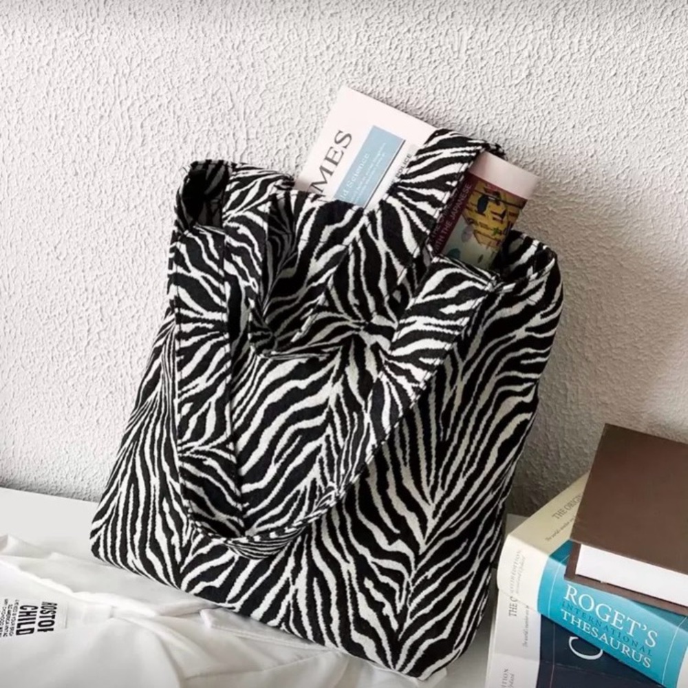 SHEIN Black & White Zebra Canvas Tote